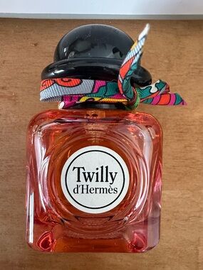 Hermès Twilly d'Hermès Bottle in Red-Orange Glass with Silk Ribbon